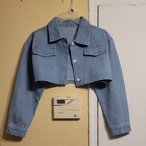 SHEIN Blue Longsleeve Cropped Jean Jacket for Kids Size 12Y